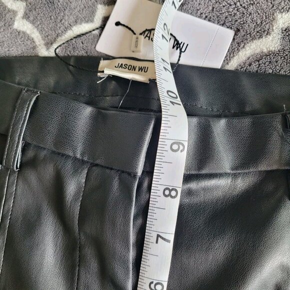Jason Wu Faux Leather Black High Waist Straight Leg Split Ankle Pants Small New - Picture 9 of 13
